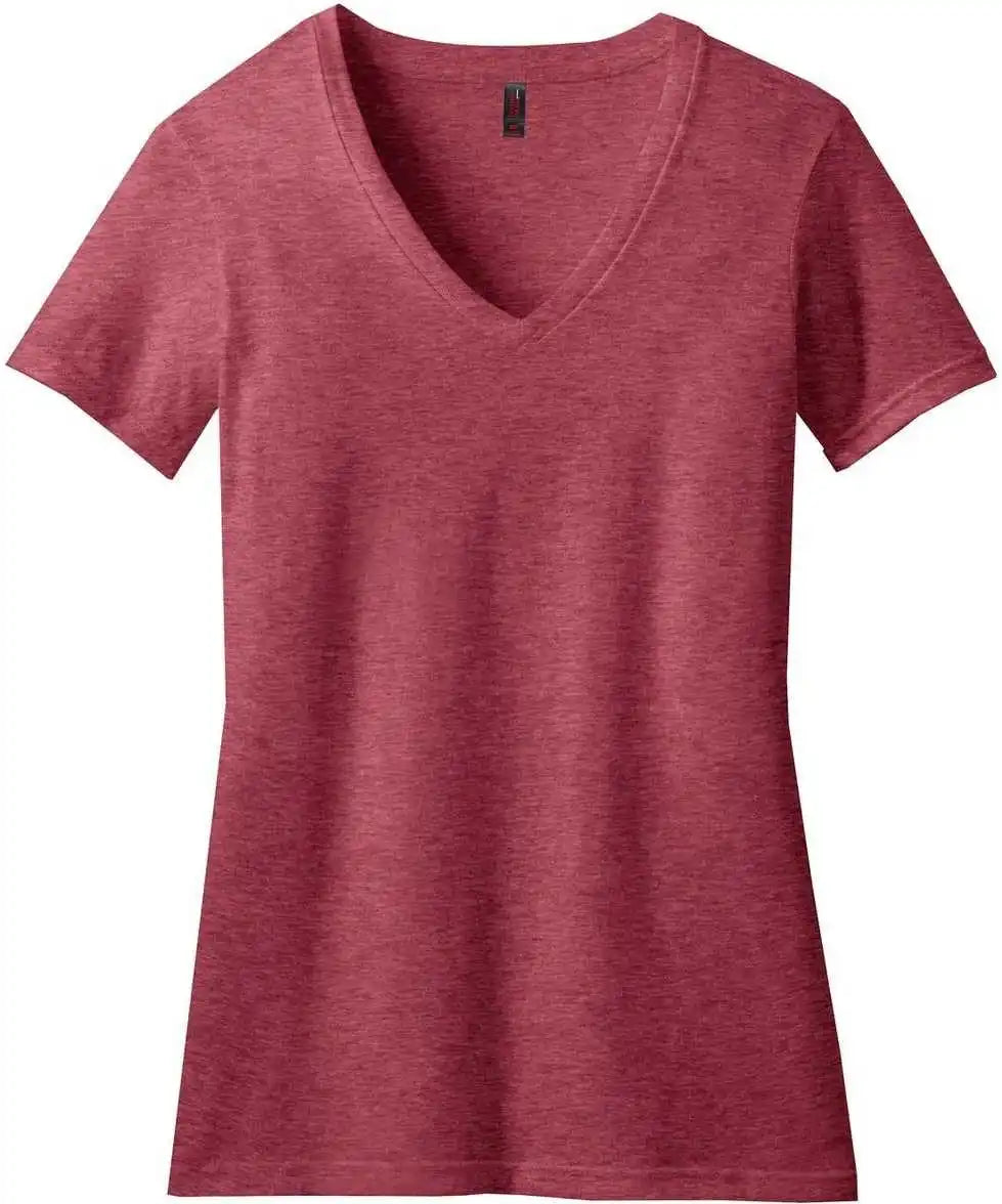 District Dm1190l Women’s Perfect Blend v Neck Tee Heathered Red