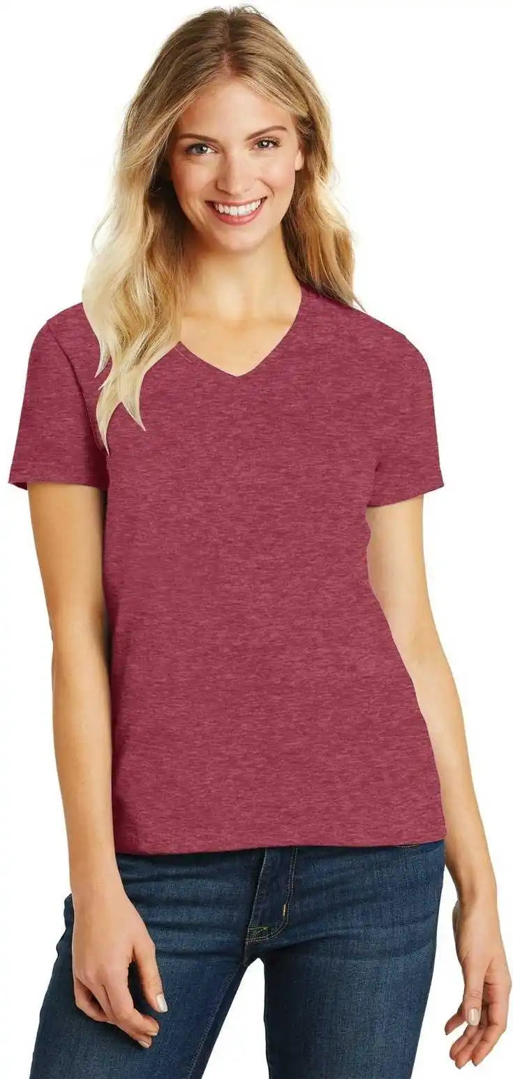 District Dm1190l Women’s Perfect Blend v Neck Tee Heathered Red