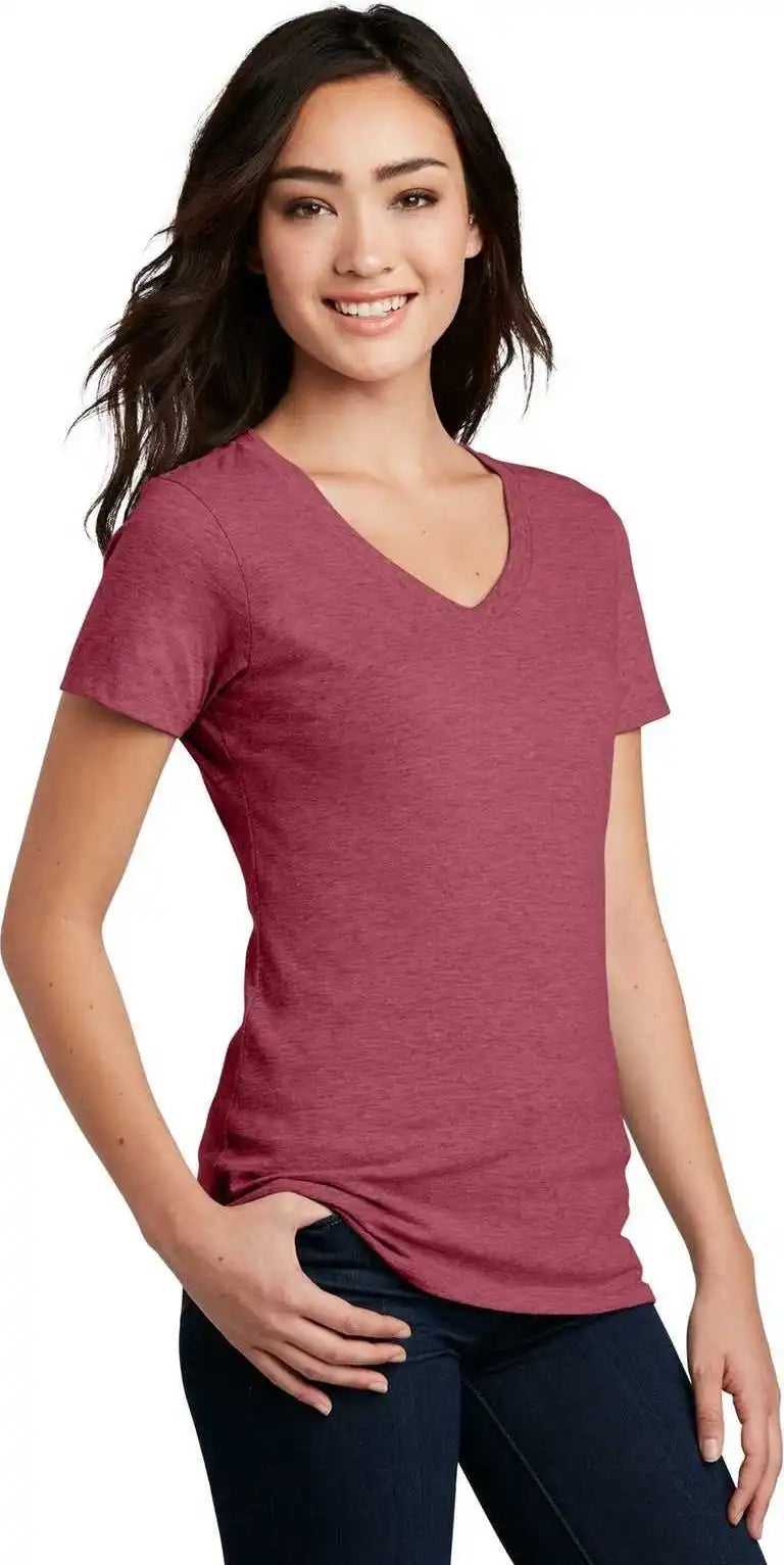 District Dm1190l Women’s Perfect Blend v Neck Tee Heathered Red
