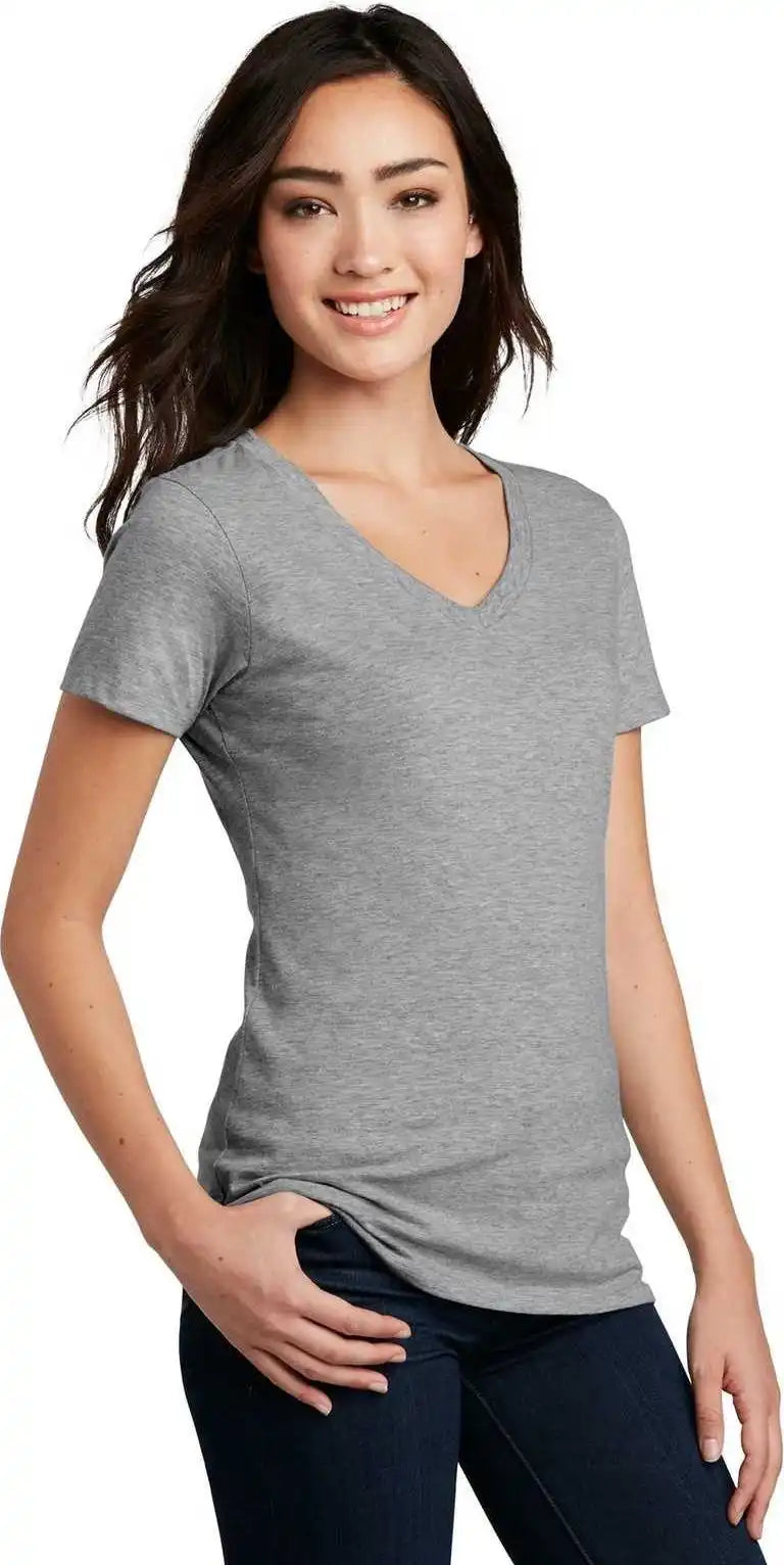 District Dm1190l Women’s Perfect Blend v Neck Tee Light Heather Gray
