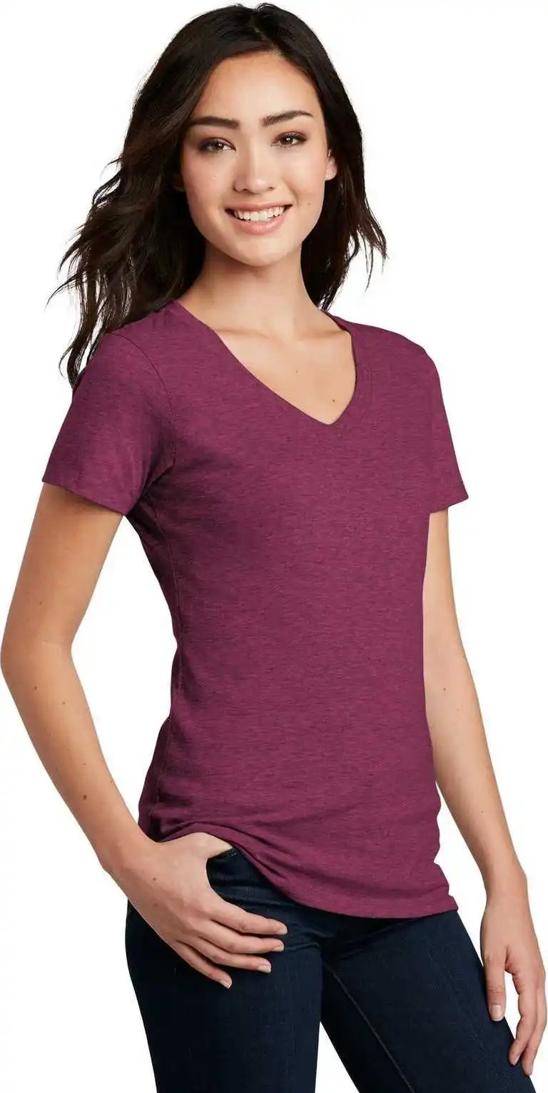District Dm1190l Women’s Perfect Blend v Neck Tee Raspberry Fleck