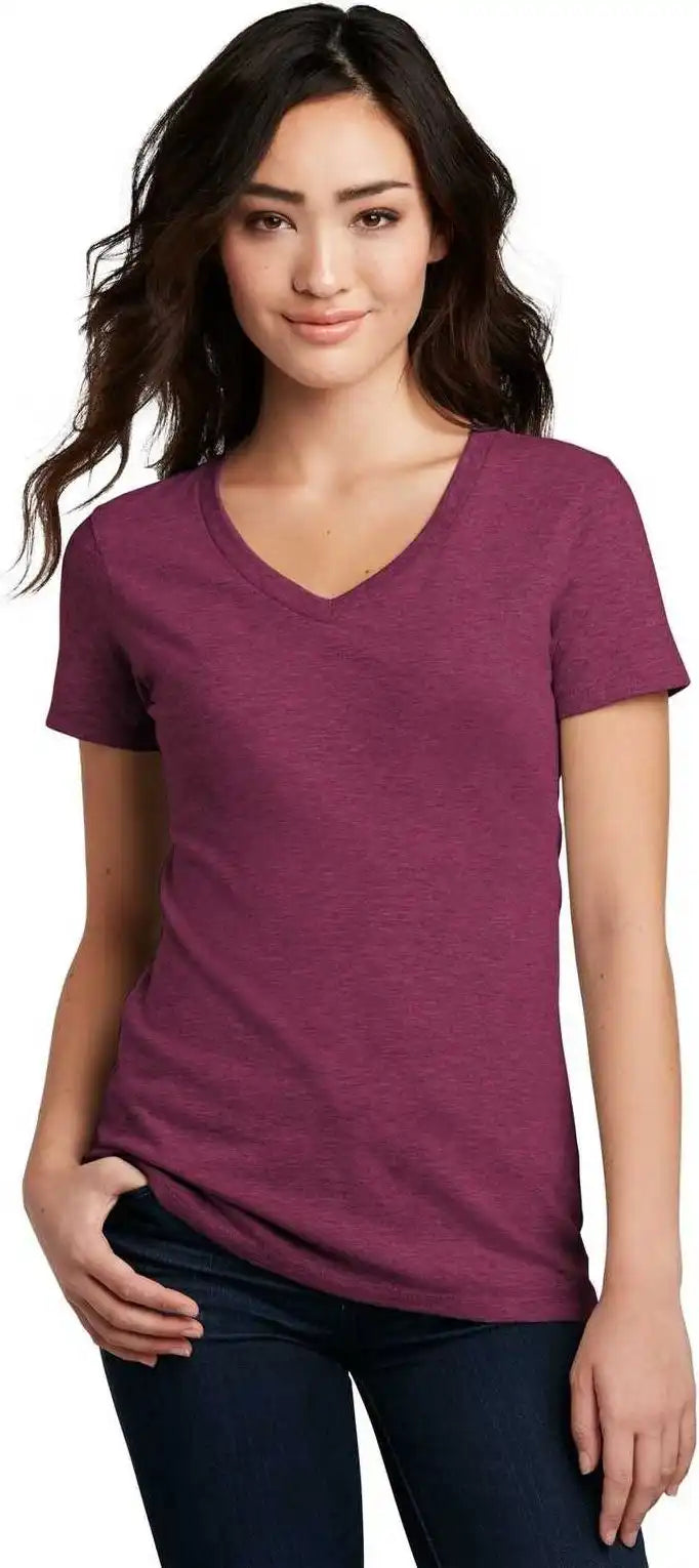 District Dm1190l Women’s Perfect Blend v Neck Tee Raspberry Fleck