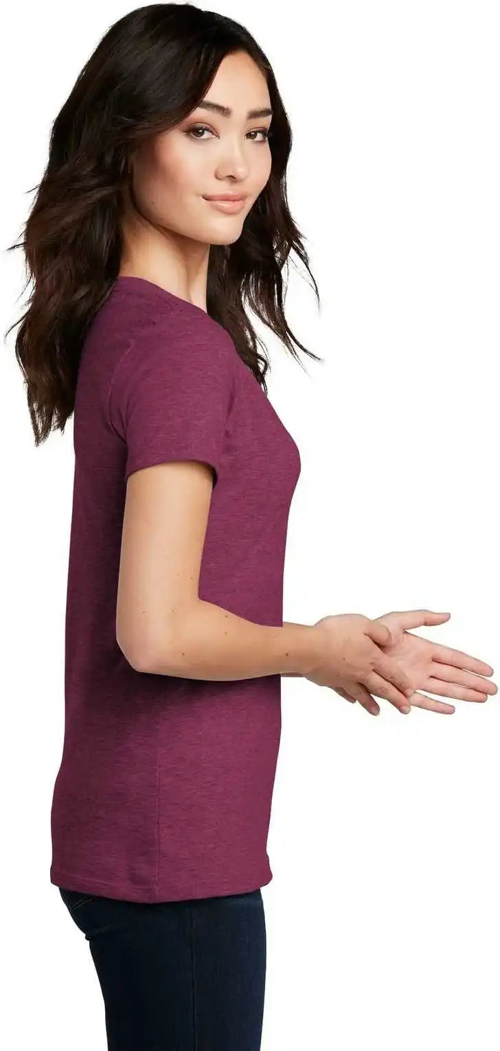 District Dm1190l Women’s Perfect Blend v Neck Tee Raspberry Fleck