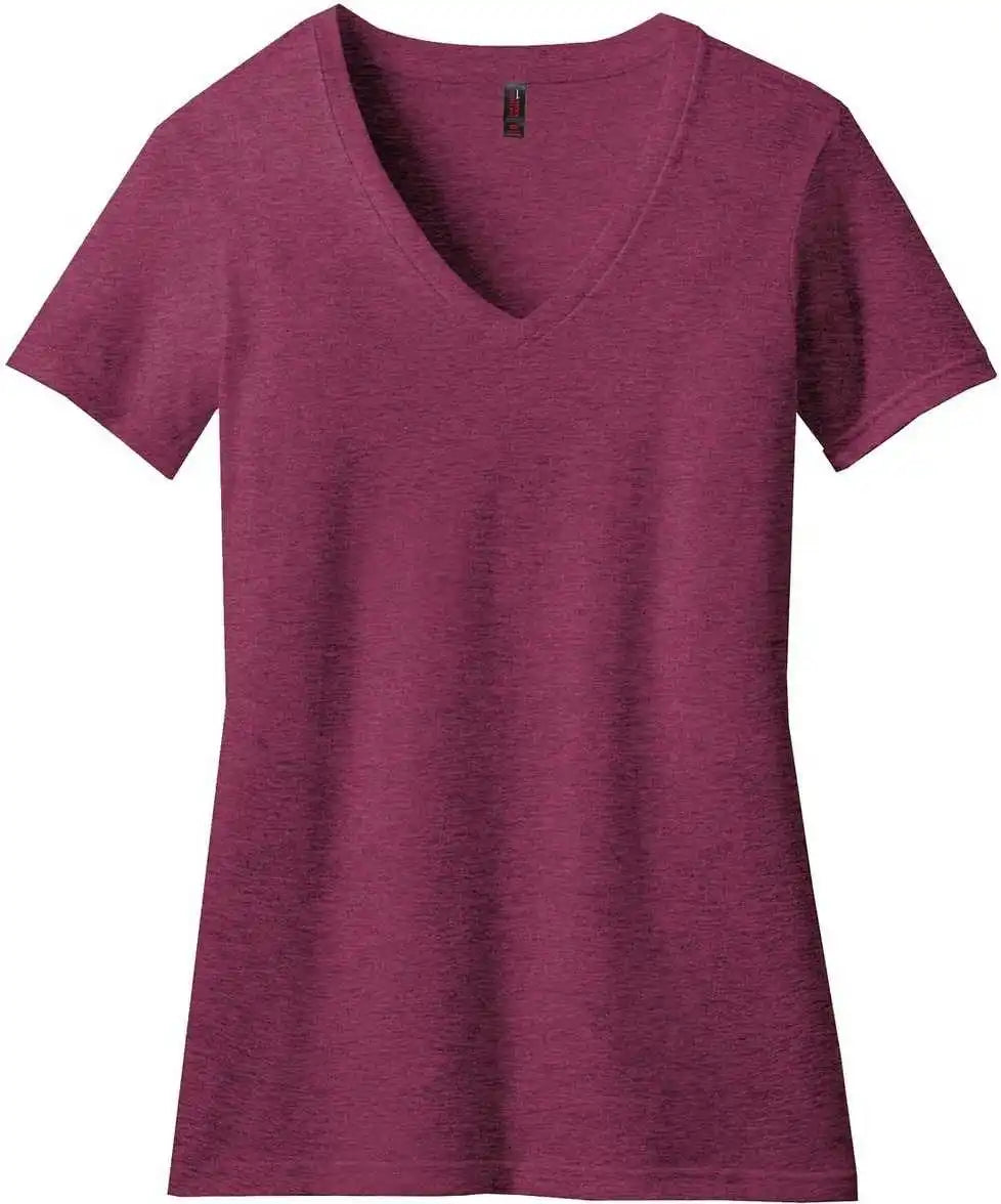 District Dm1190l Women’s Perfect Blend v Neck Tee Raspberry Fleck