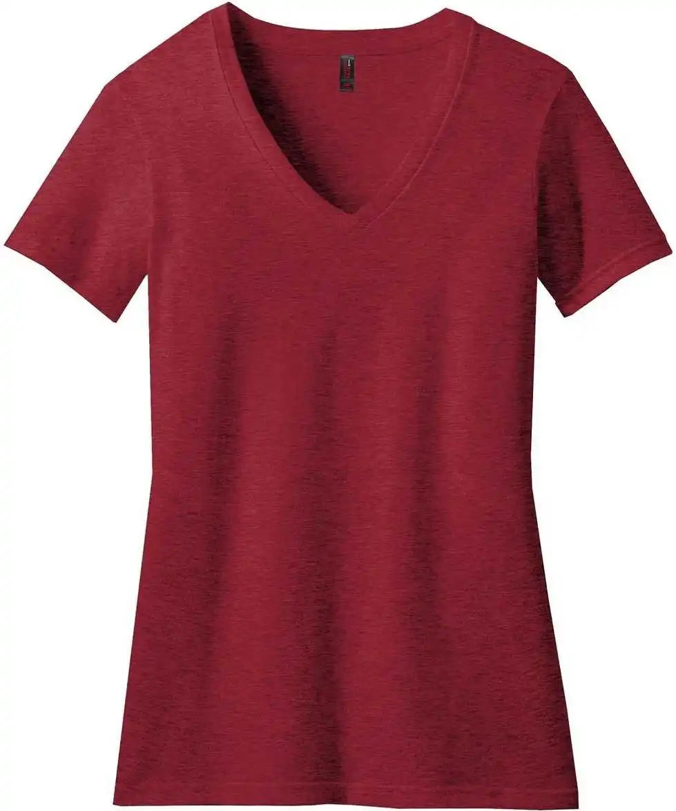 District Dm1190l Women’s Perfect Blend v Neck Tee Red Fleck