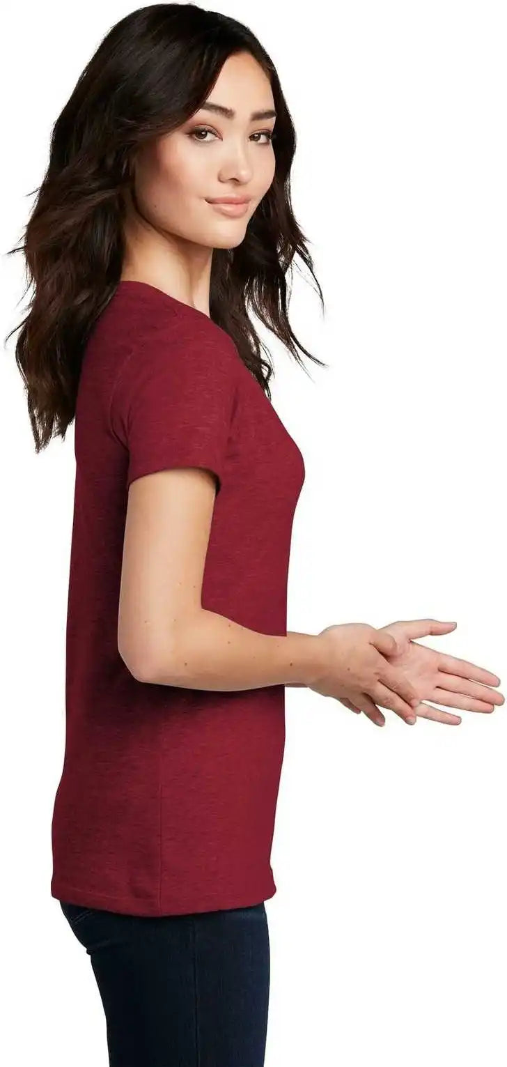 District Dm1190l Women’s Perfect Blend v Neck Tee Red Fleck