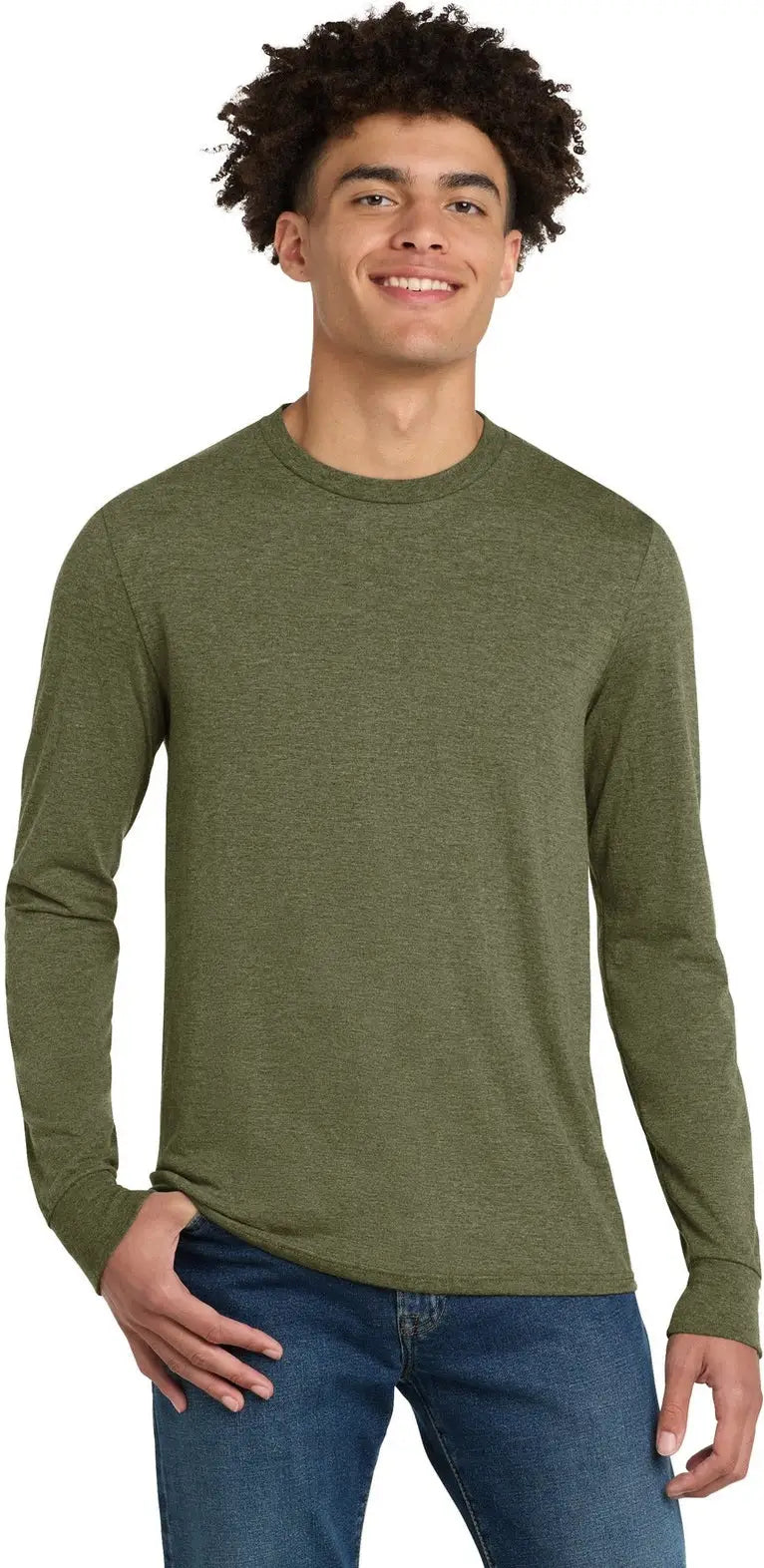 District Dm132 Perfect Tri Long Sleeve Tee - Military Green Frost - Adult Xs
