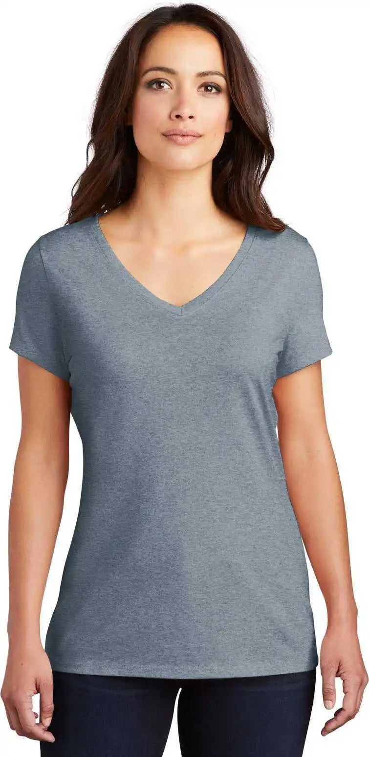 District Dm1350l Women’s Perfect Tri V-neck Tee - Flint Blue Heather