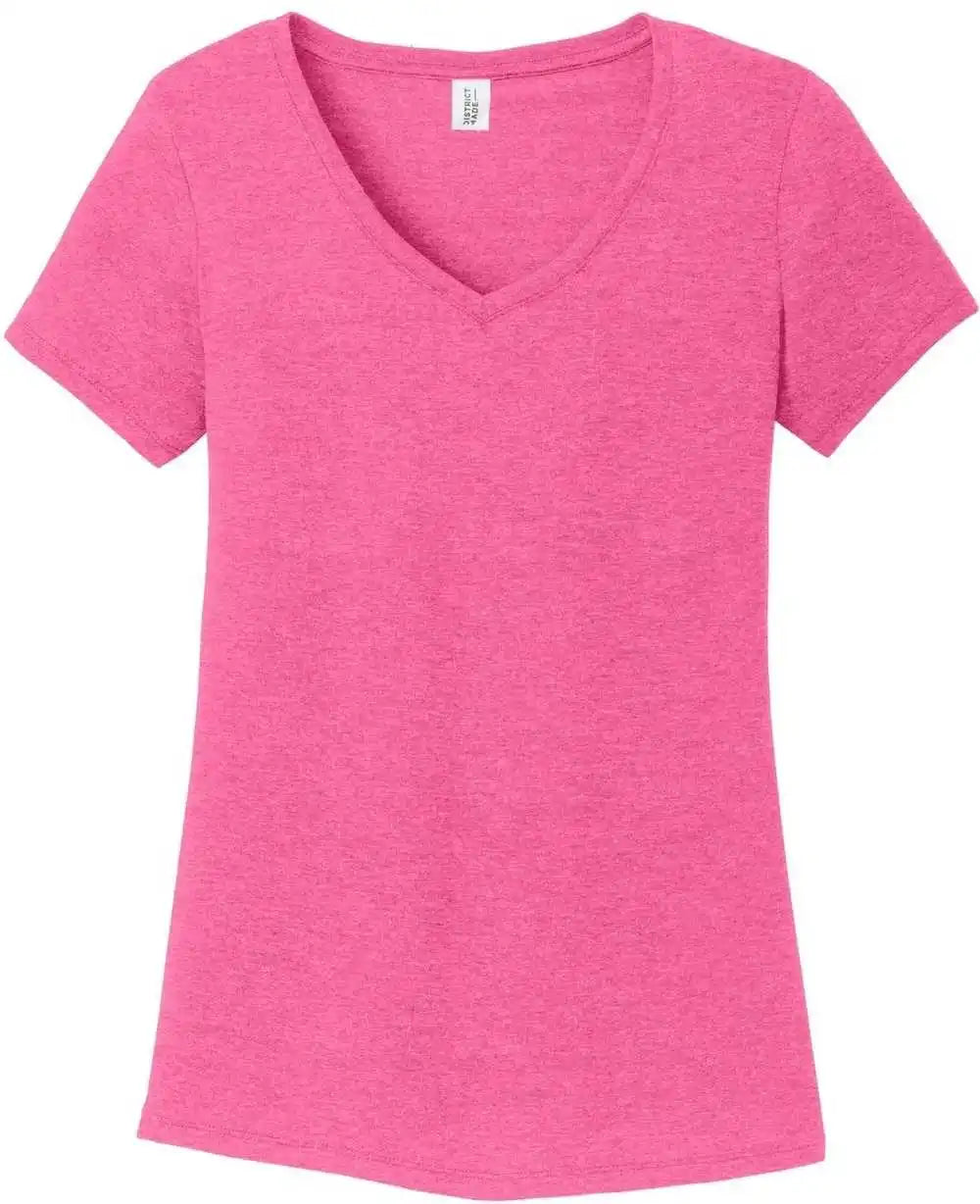 District Dm1350l Women’s Perfect Tri v Neck Tee Fuchsia Frost