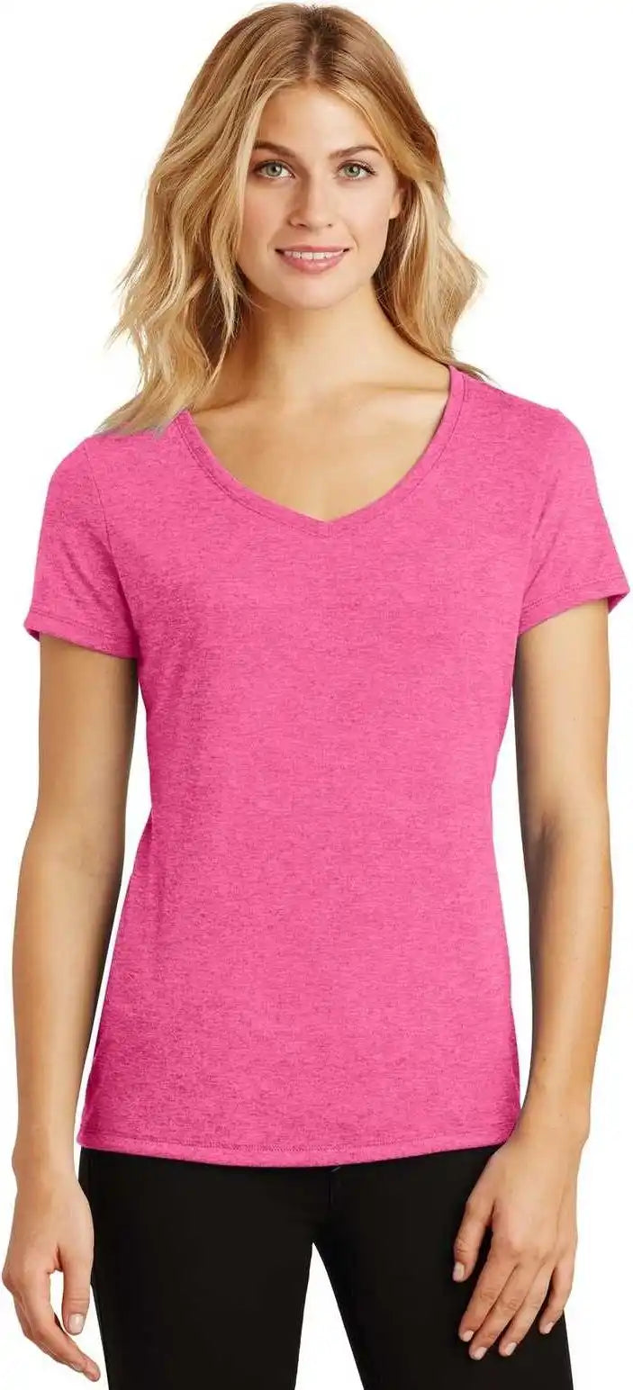 District Dm1350l Women’s Perfect Tri v Neck Tee Fuchsia Frost