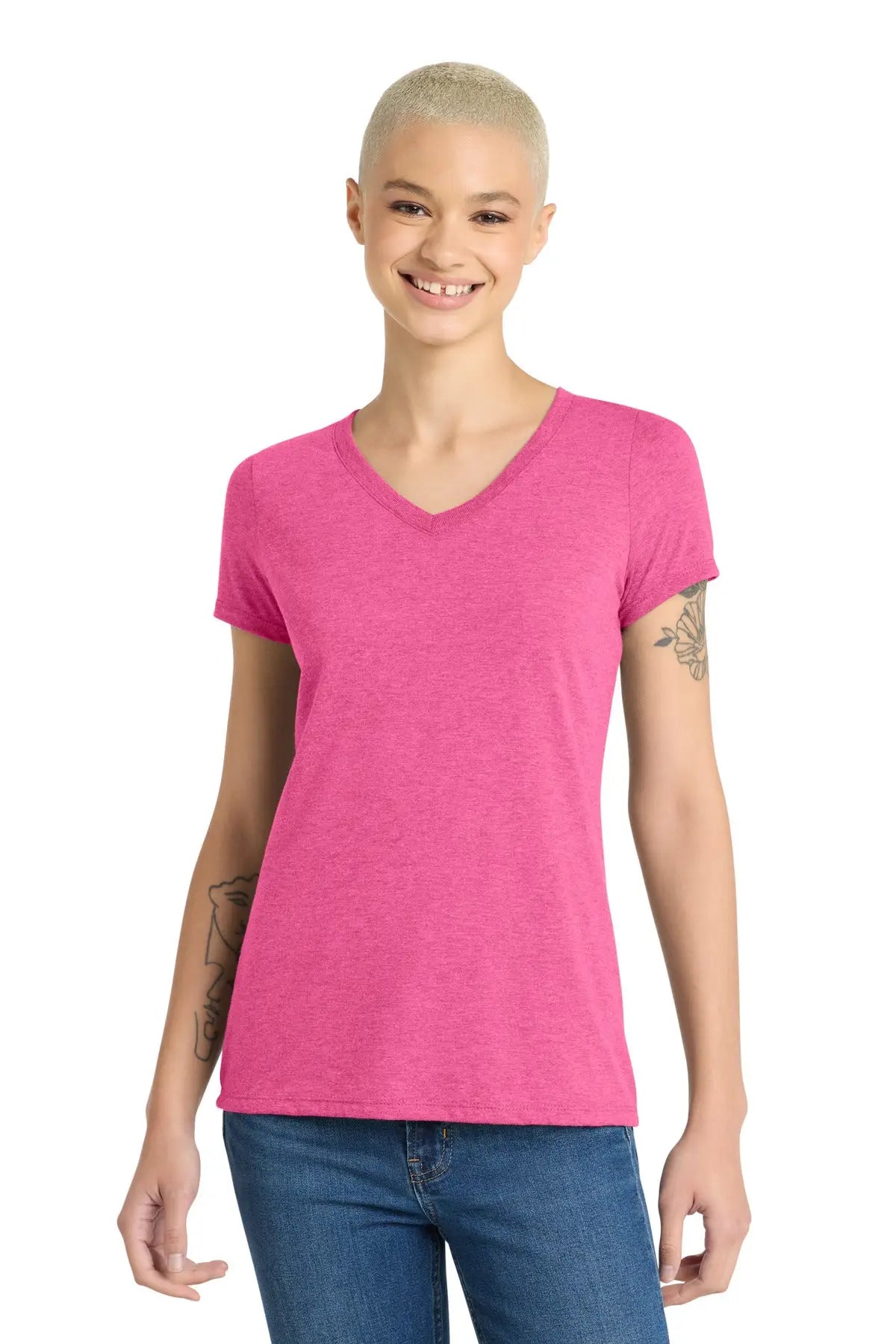 District Dm1350l Women’s Perfect Tri V-neck Tee - Fuchsia Frost