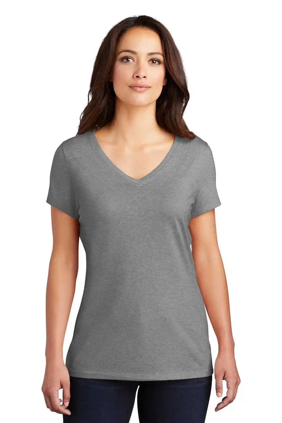 District Dm1350l Women’s Perfect Tri V-neck Tee - Grey Frost