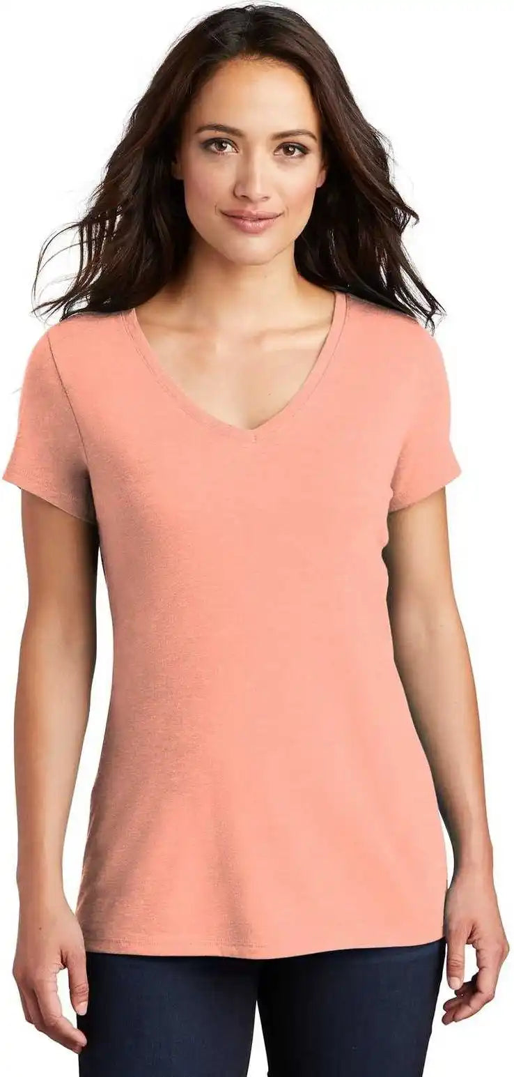 District Dm1350l Women’s Perfect Tri v Neck Tee Heathered Dusty Peach