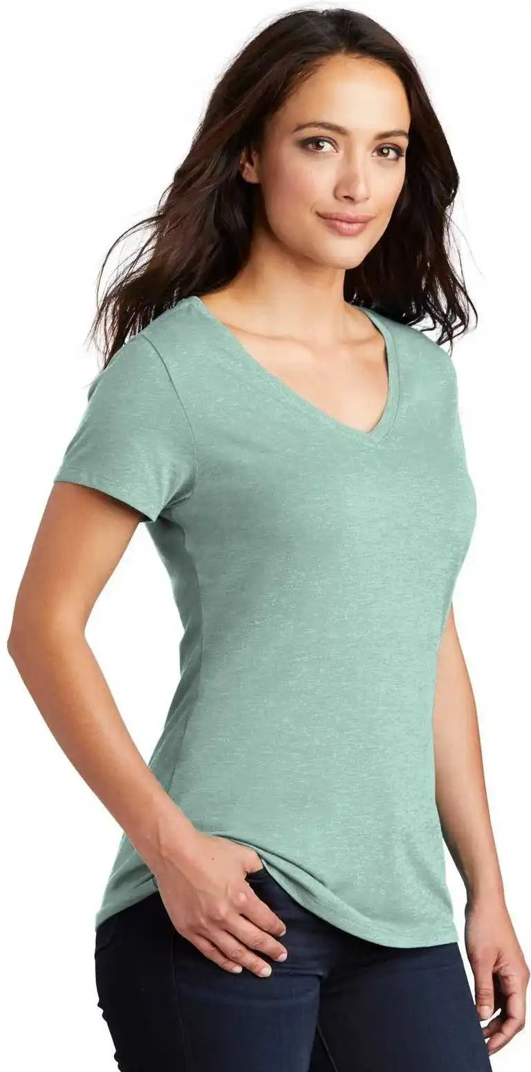 District Dm1350l Women’s Perfect Tri V-neck Tee - Heathered Dusty Sage
