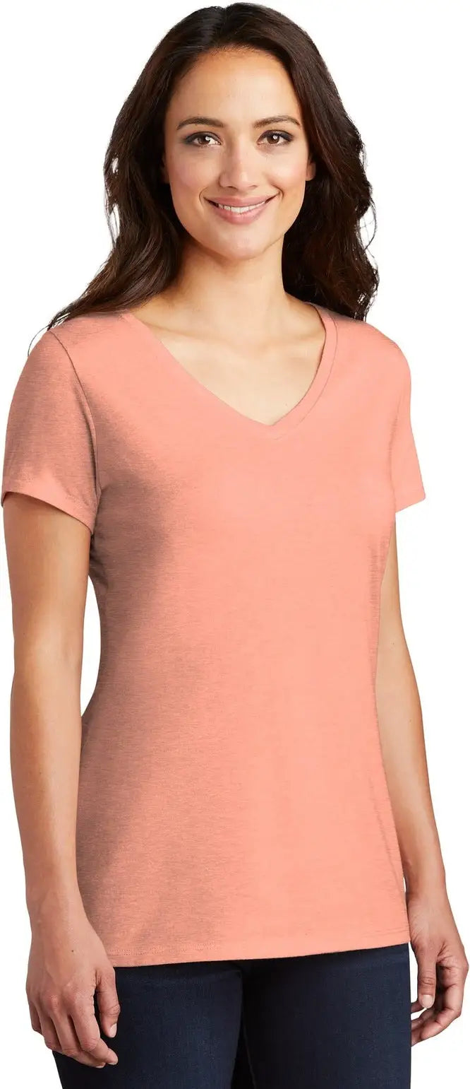 District Dm1350l Women’s Perfect Tri V-neck Tee - Heathered Dusty Peach