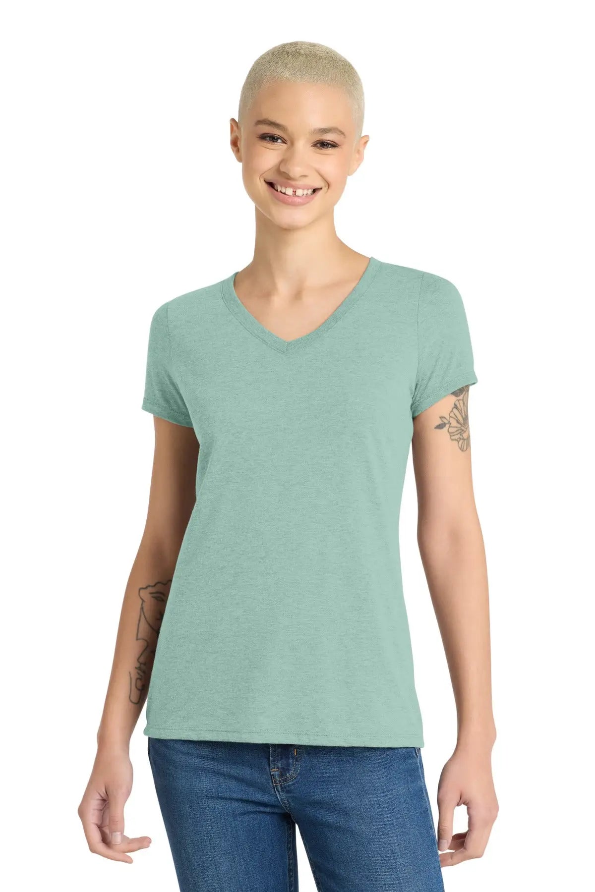 District Dm1350l Women’s Perfect Tri V-neck Tee - Heathered Dusty Sage - Ladies Xs