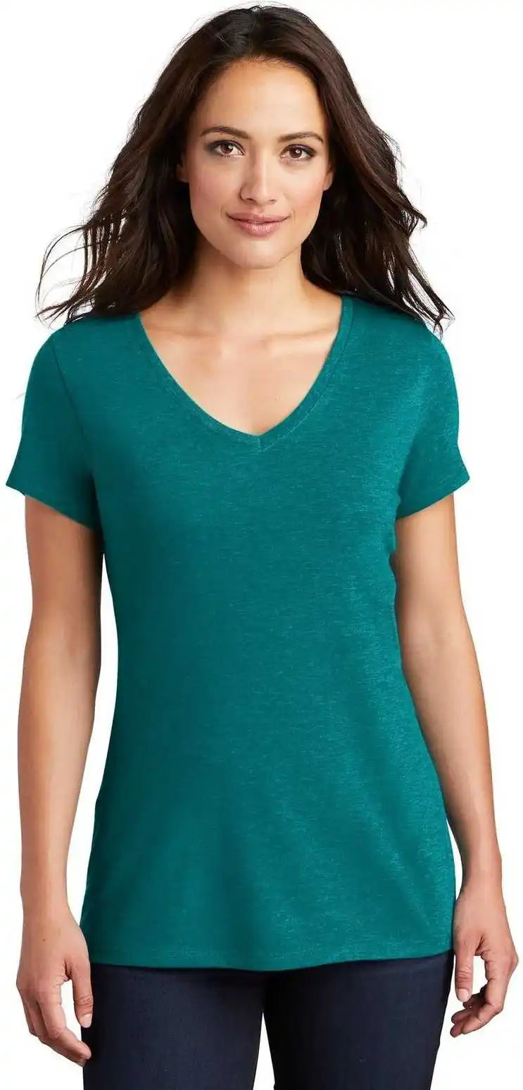 District Dm1350l Women’s Perfect Tri v Neck Tee Heathered Teal