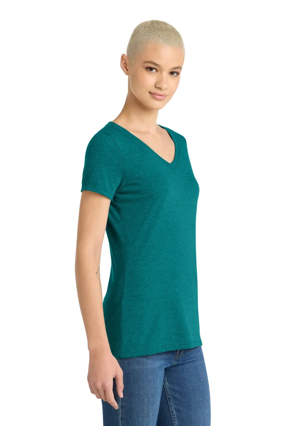 District Dm1350l Women’s Perfect Tri V-neck Tee - Heathered Teal