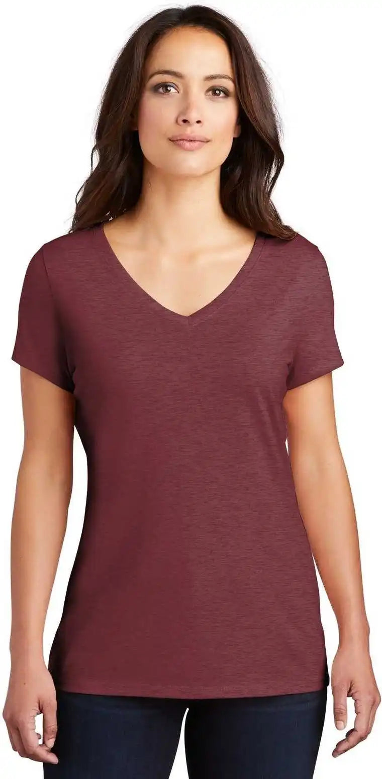 District Dm1350l Women’s Perfect Tri v Neck Tee Maroon Frost