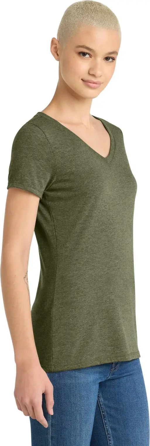 District Dm1350l Women’s Perfect Tri V-neck Tee - Military Green Frost