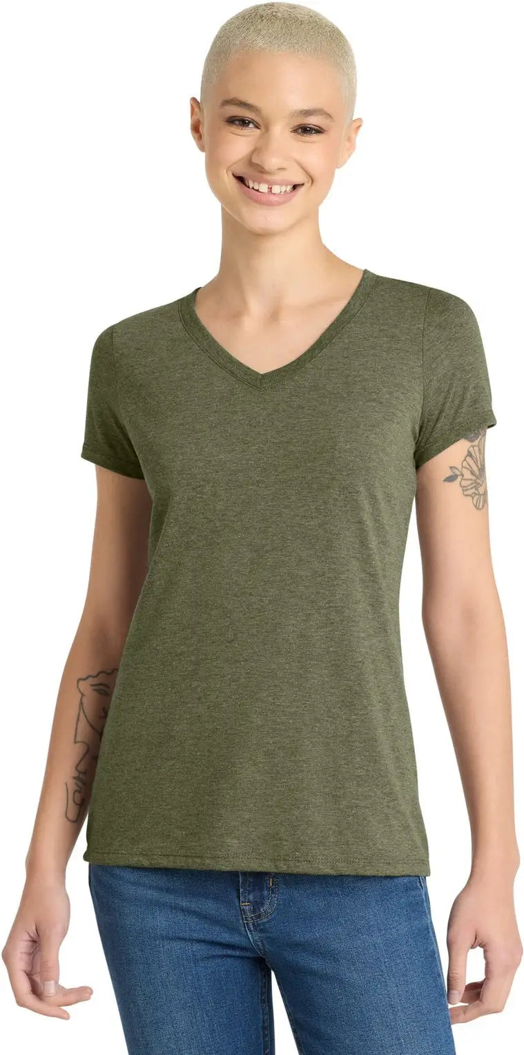 District Dm1350l Women’s Perfect Tri V-neck Tee - Military Green Frost - Ladies Xs