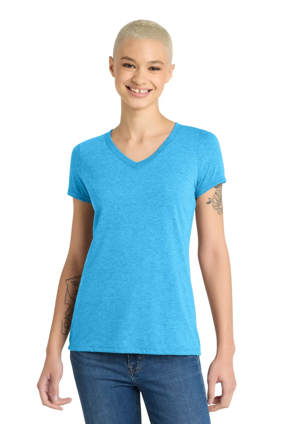District Dm1350l Women’s Perfect Tri V-neck Tee - Turquoise Frost