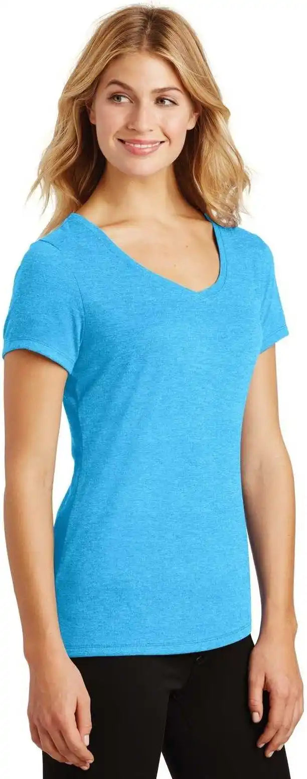 District Dm1350l Women’s Perfect Tri V-neck Tee - Turquoise Frost