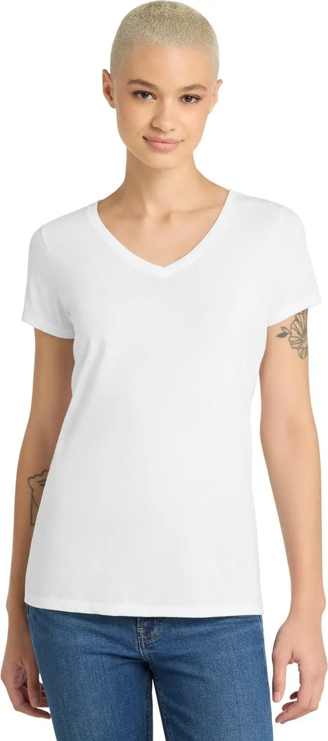 District Dm1350l Women’s Perfect Tri V-neck Tee - White - Ladies Xs