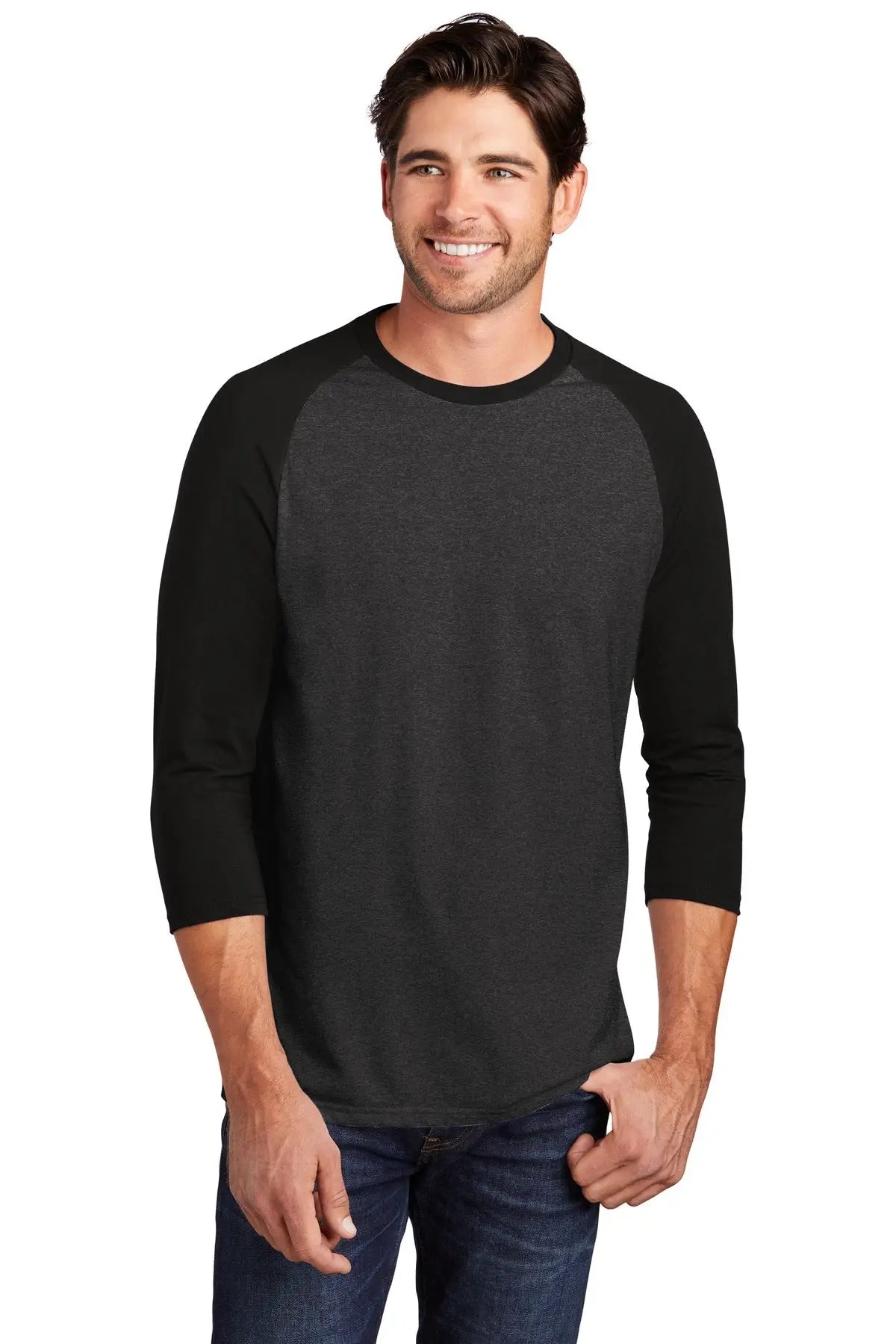 District Dm136 Perfect Tri 3/4-sleeve Raglan - Black Frost - Black/ / Adult Xs
