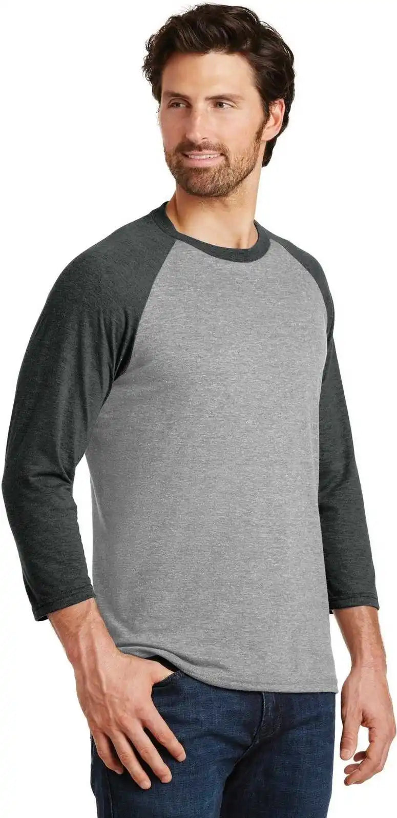 District Dm136 Perfect Tri 3/4-sleeve Raglan - Black Frost Gray