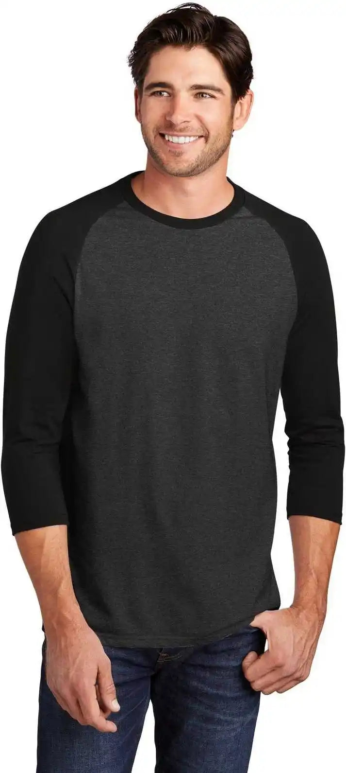 District Dm136 Perfect Tri 3/4 Sleeve Raglan Black Frost