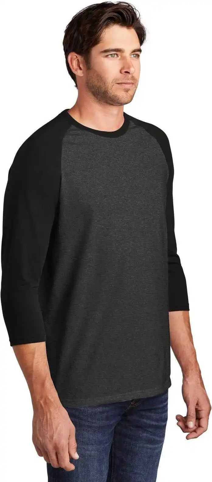 District Dm136 Perfect Tri 3/4 Sleeve Raglan Black Frost