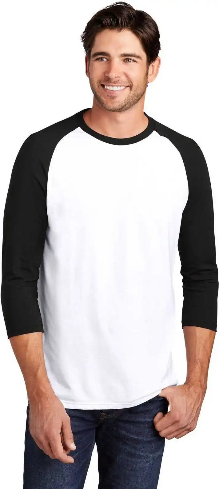 District Dm136 Perfect Tri 3/4 Sleeve Raglan Black White