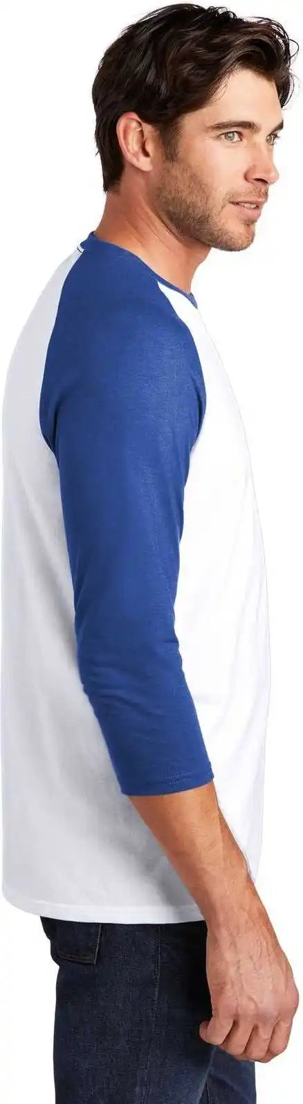 District Dm136 Perfect Tri 3/4 Sleeve Raglan Deep Royal White