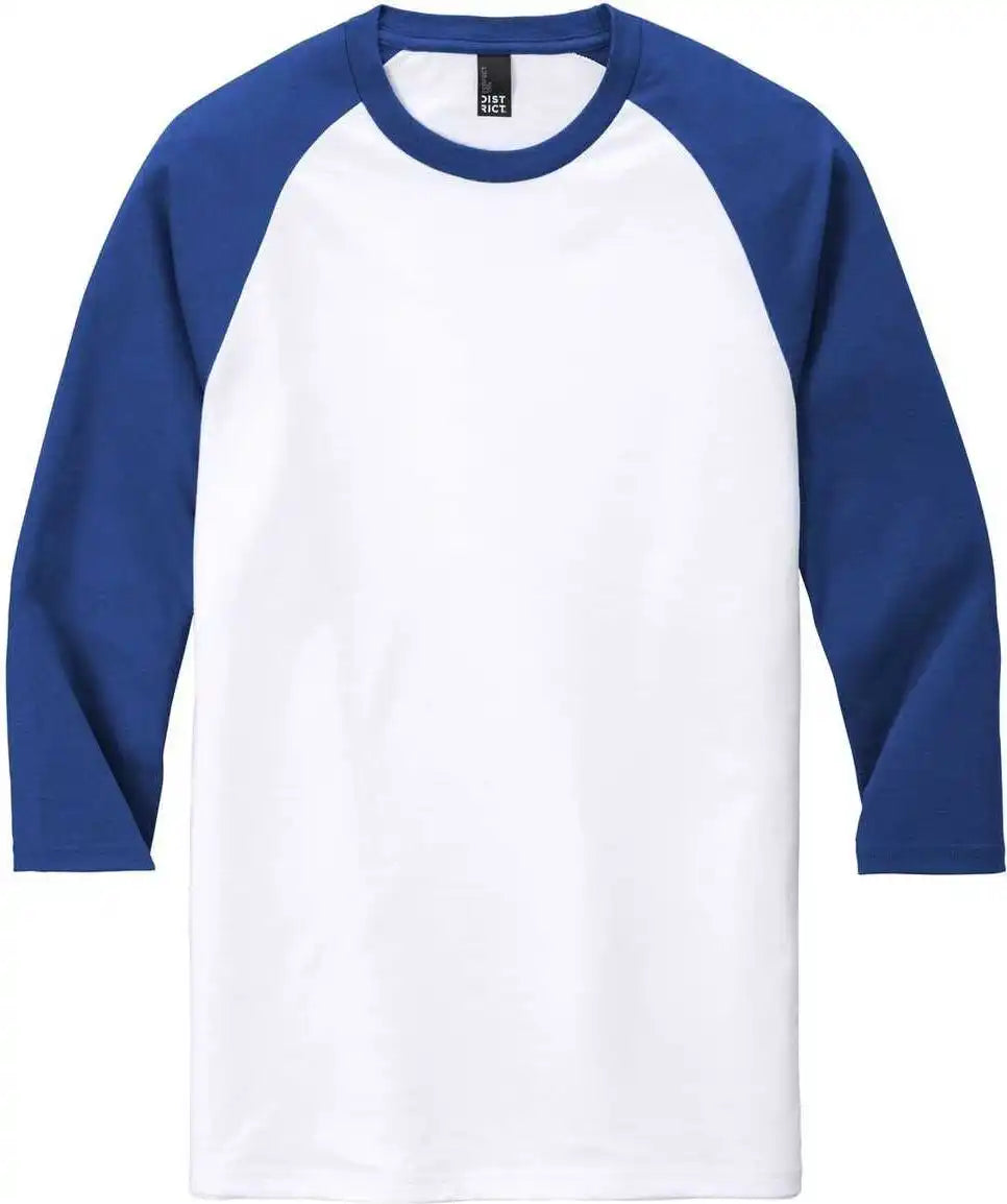 District Dm136 Perfect Tri 3/4 Sleeve Raglan Deep Royal White