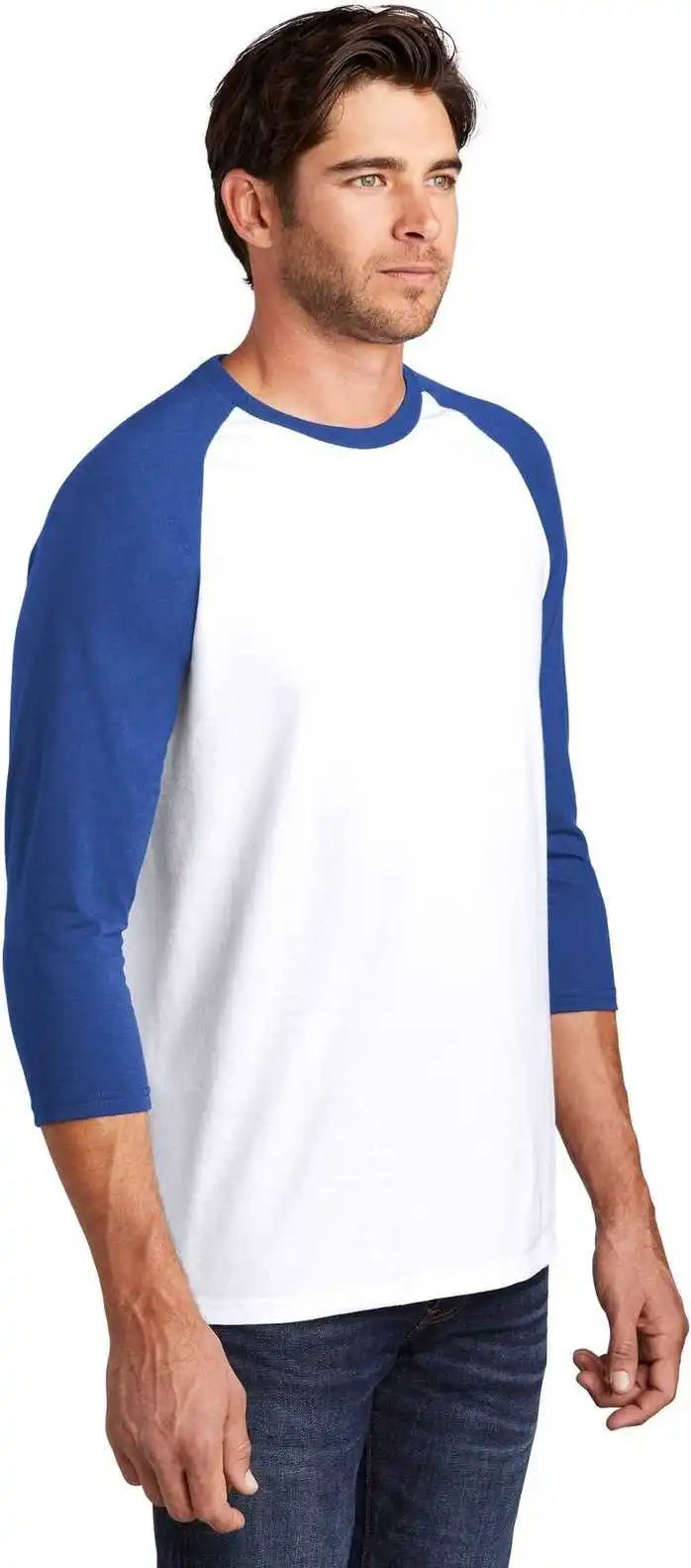 District Dm136 Perfect Tri 3/4 Sleeve Raglan Deep Royal White