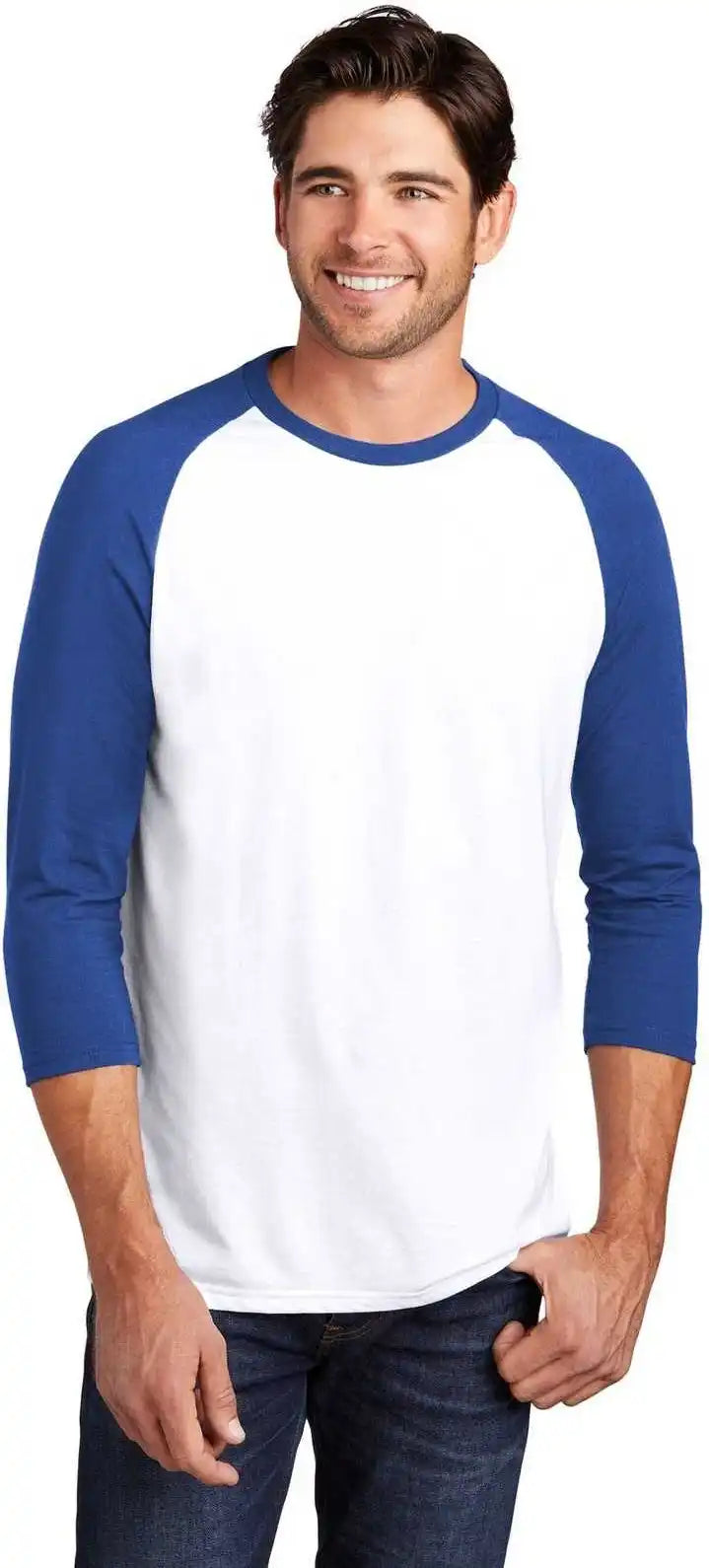 District Dm136 Perfect Tri 3/4 Sleeve Raglan Deep Royal White