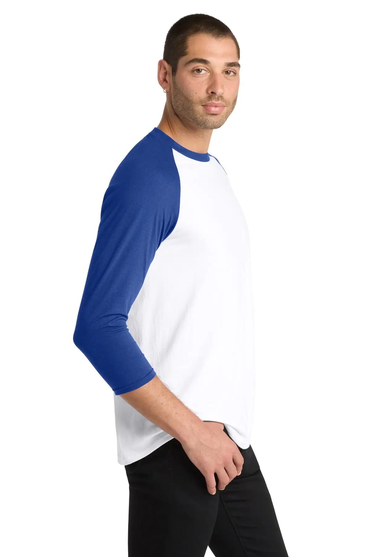 District Dm136 Perfect Tri 3/4-sleeve Raglan - Deep Royal White