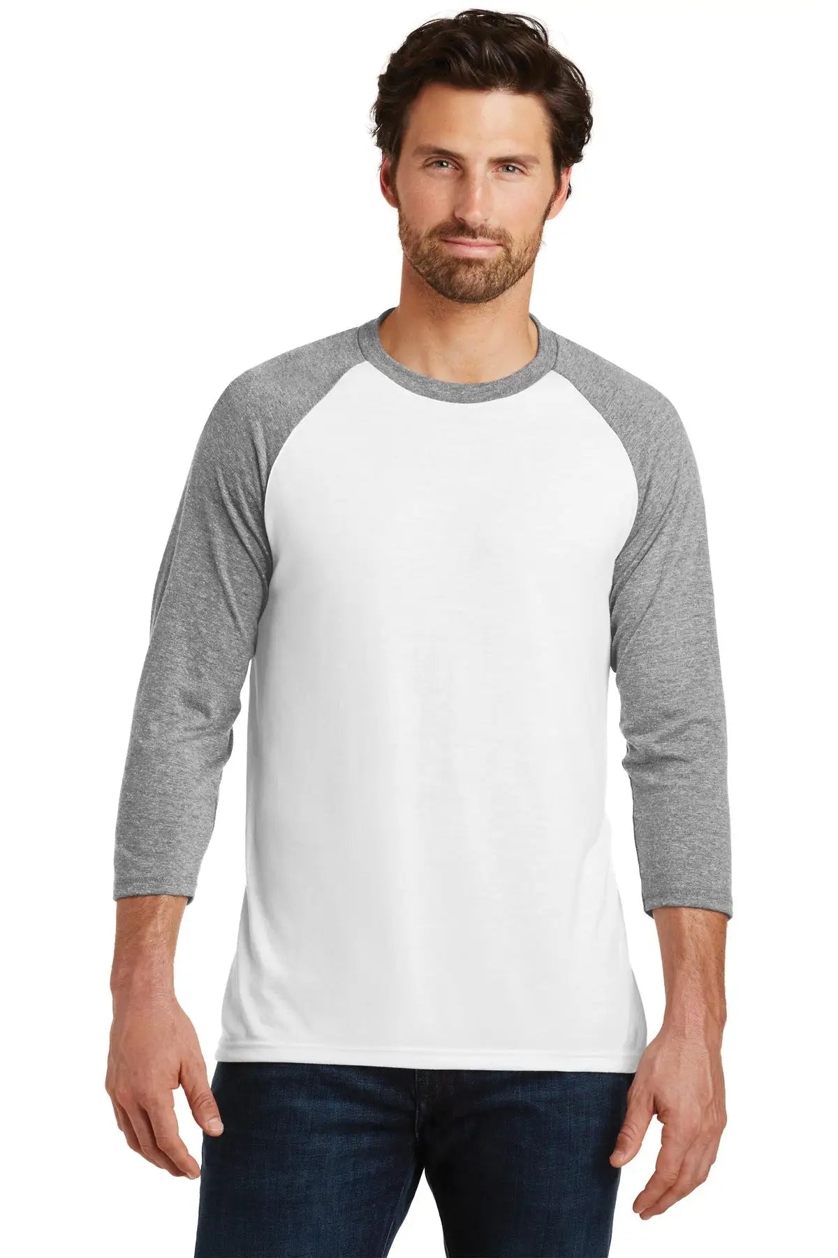District Dm136 Perfect Tri 3/4-sleeve Raglan - Gray Frost White