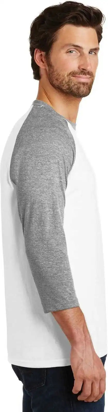District Dm136 Perfect Tri 3/4-sleeve Raglan - Gray Frost White