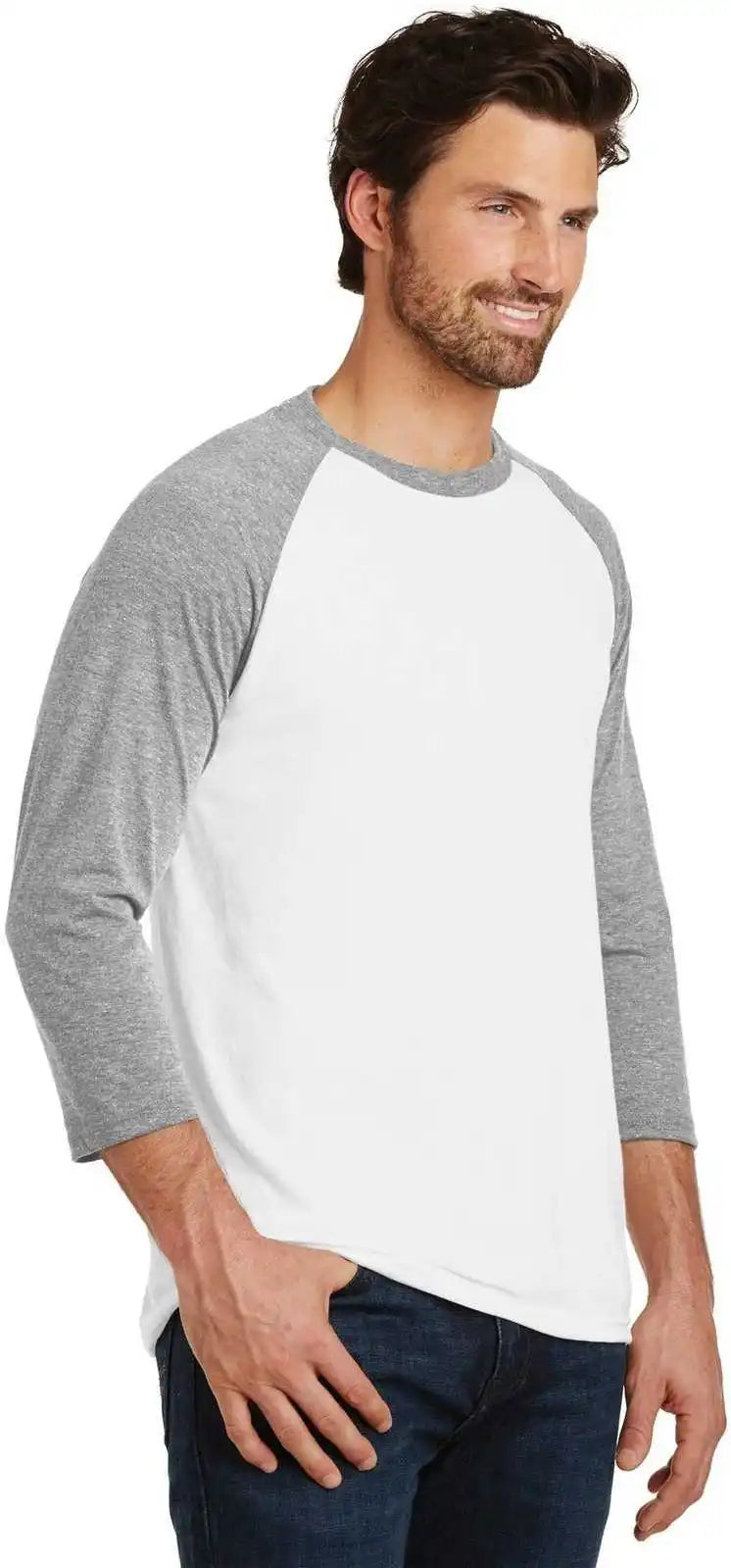 District Dm136 Perfect Tri 3/4-sleeve Raglan - Gray Frost White
