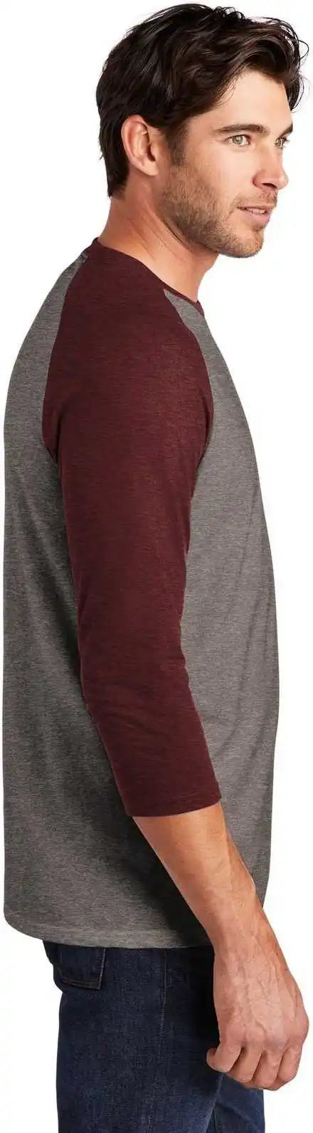 District Dm136 Perfect Tri 3/4-sleeve Raglan - Maroon Frost Gray