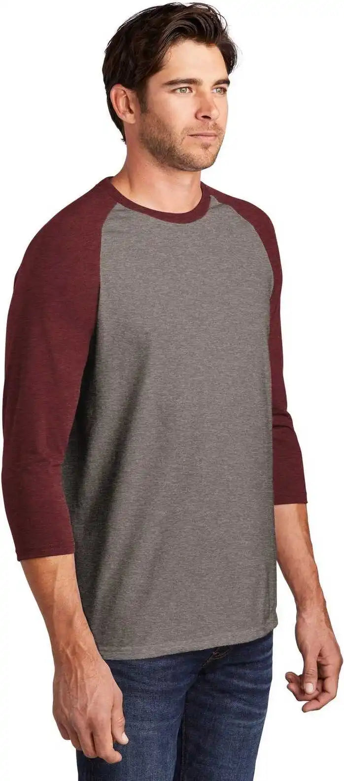 District Dm136 Perfect Tri 3/4-sleeve Raglan - Maroon Frost Gray