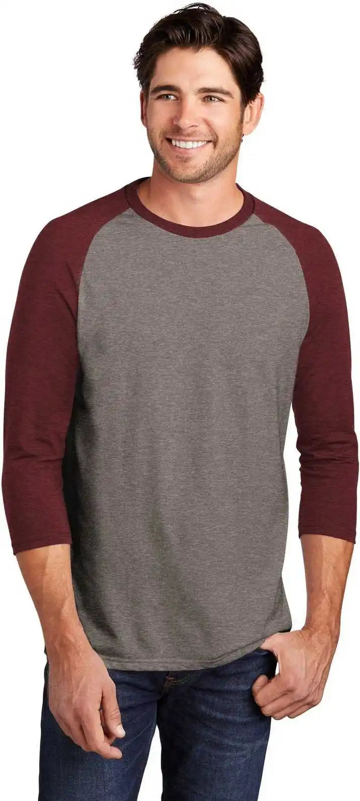 District Dm136 Perfect Tri 3/4-sleeve Raglan - Maroon Frost Gray