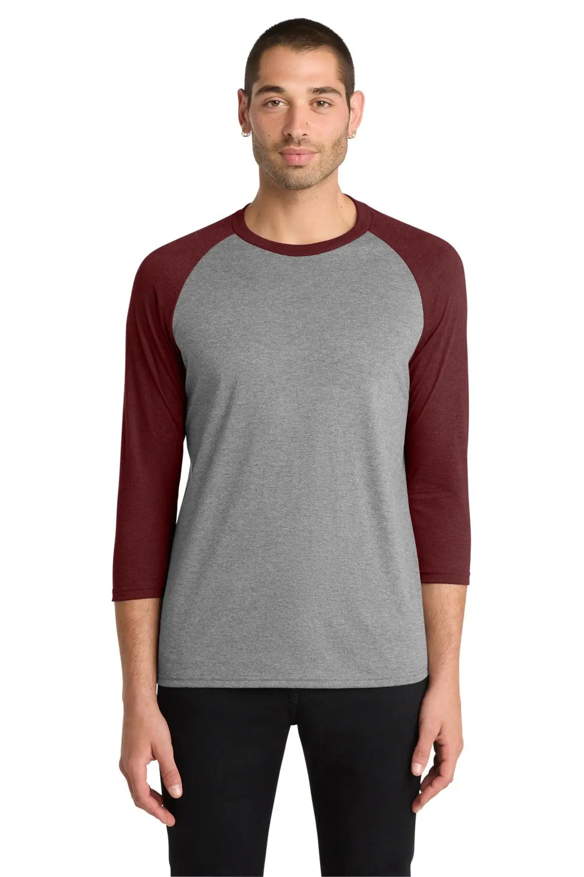 District Dm136 Perfect Tri 3/4-sleeve Raglan - Maroon Frost Gray