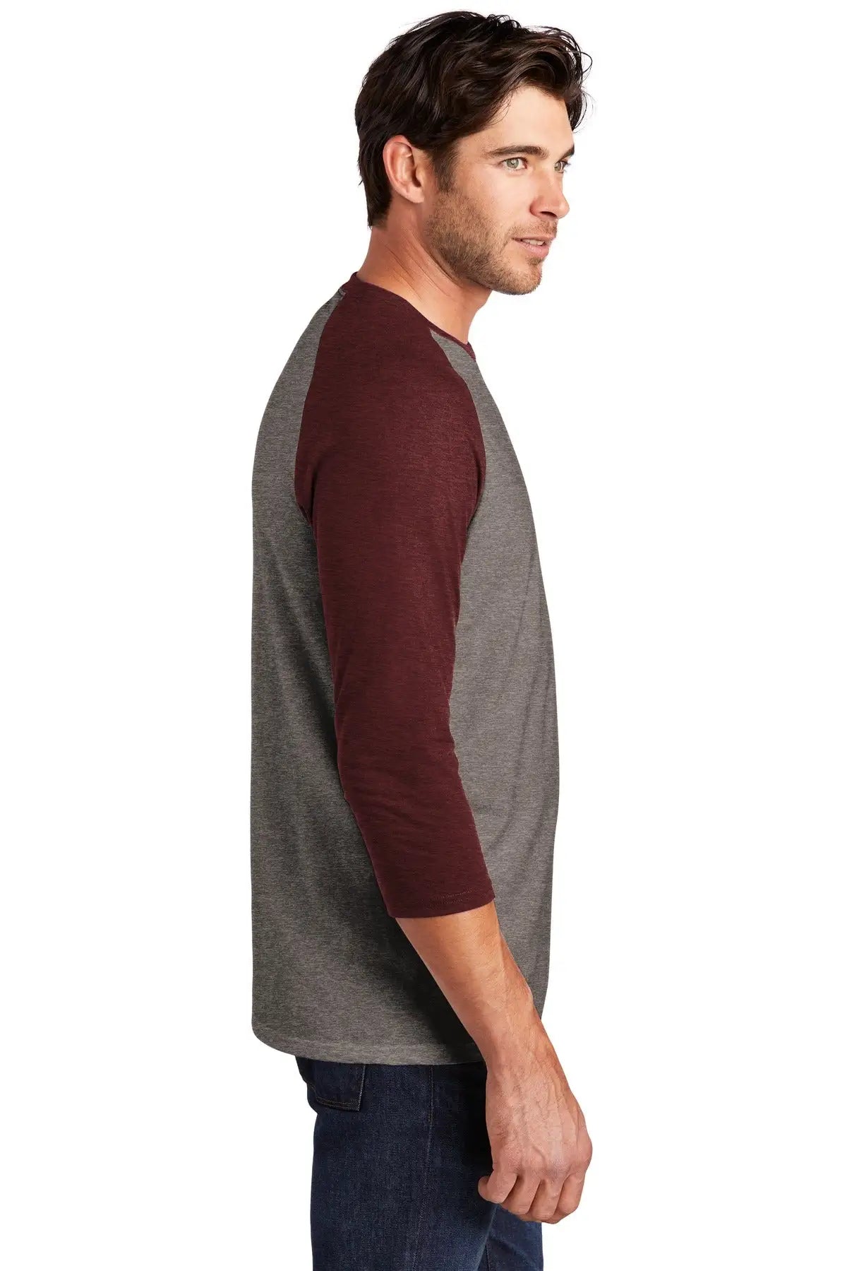 District Dm136 Perfect Tri 3/4-sleeve Raglan - Maroon Frost Gray