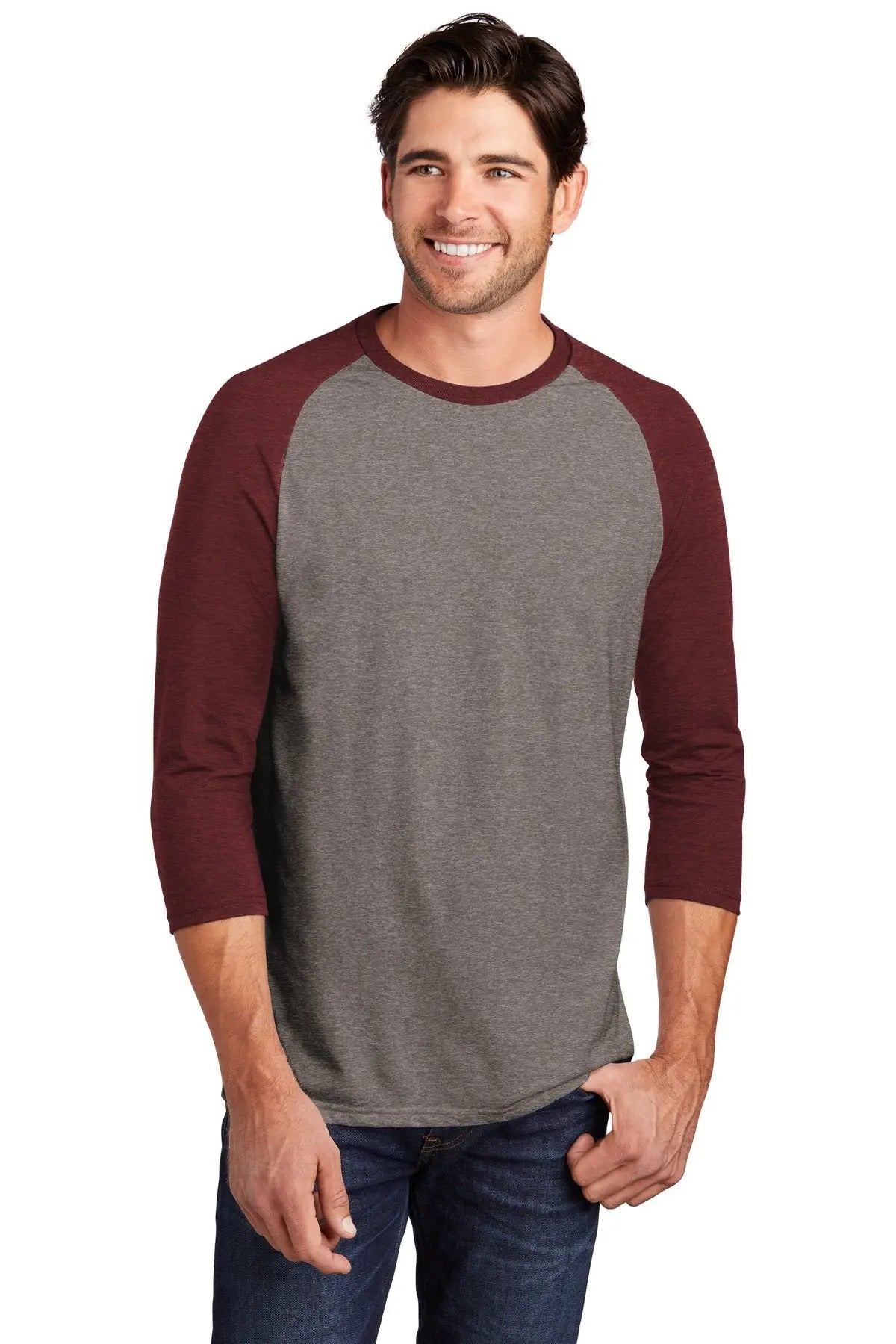District Dm136 Perfect Tri 3/4-sleeve Raglan - Maroon Frost Gray