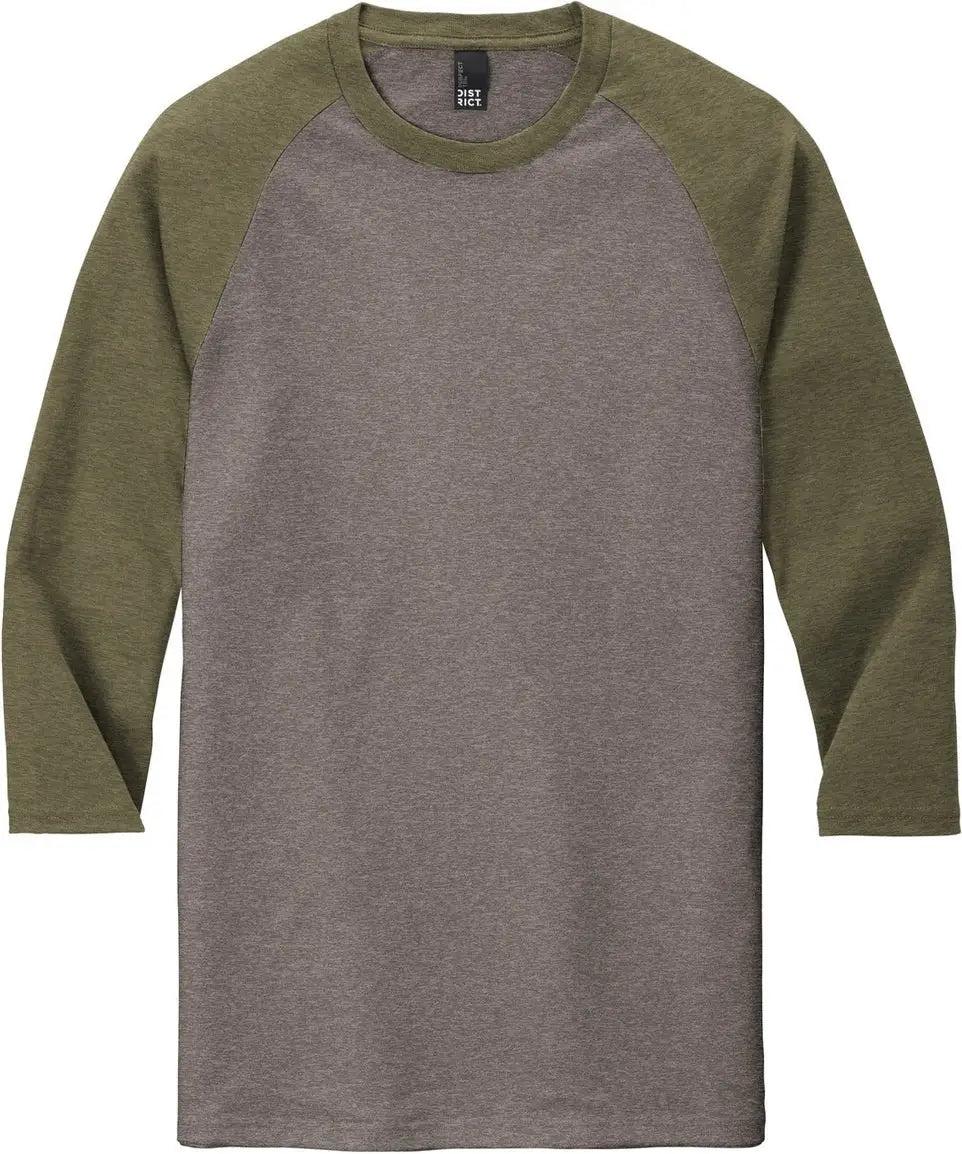District Dm136 Perfect Tri 3/4-sleeve Raglan - Military Green Frost Gray