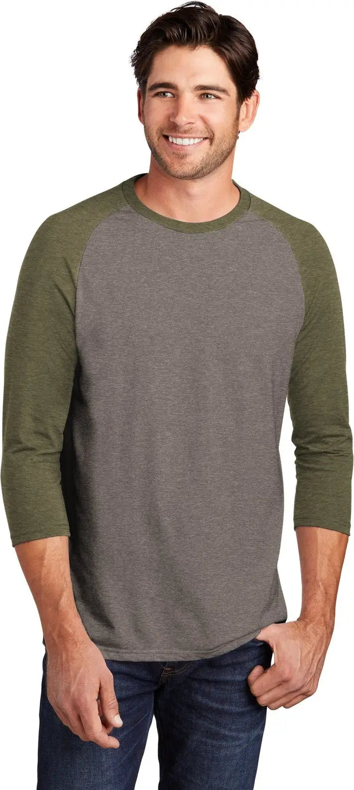 District Dm136 Perfect Tri 3/4-sleeve Raglan - Military Green Frost Gray - Frost/ / Adult Xs