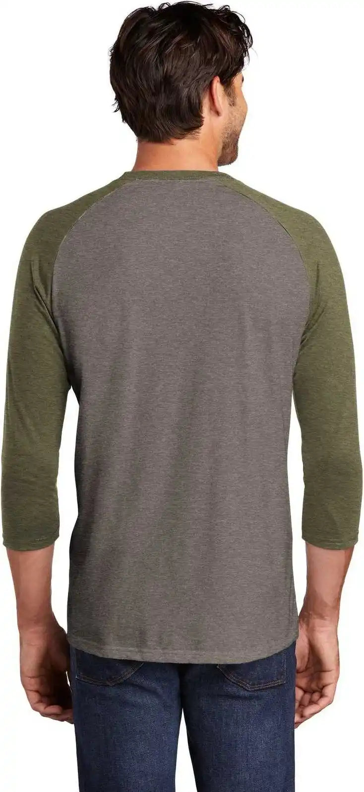 District Dm136 Perfect Tri 3/4-sleeve Raglan - Military Green Frost Gray